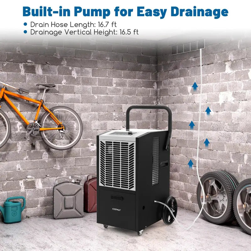 163-Pint Commercial Dehumidifier  Heavy-Duty Unit with Drain Pump & Hose, Ideal for 4,500 Sq. Ft Spaces