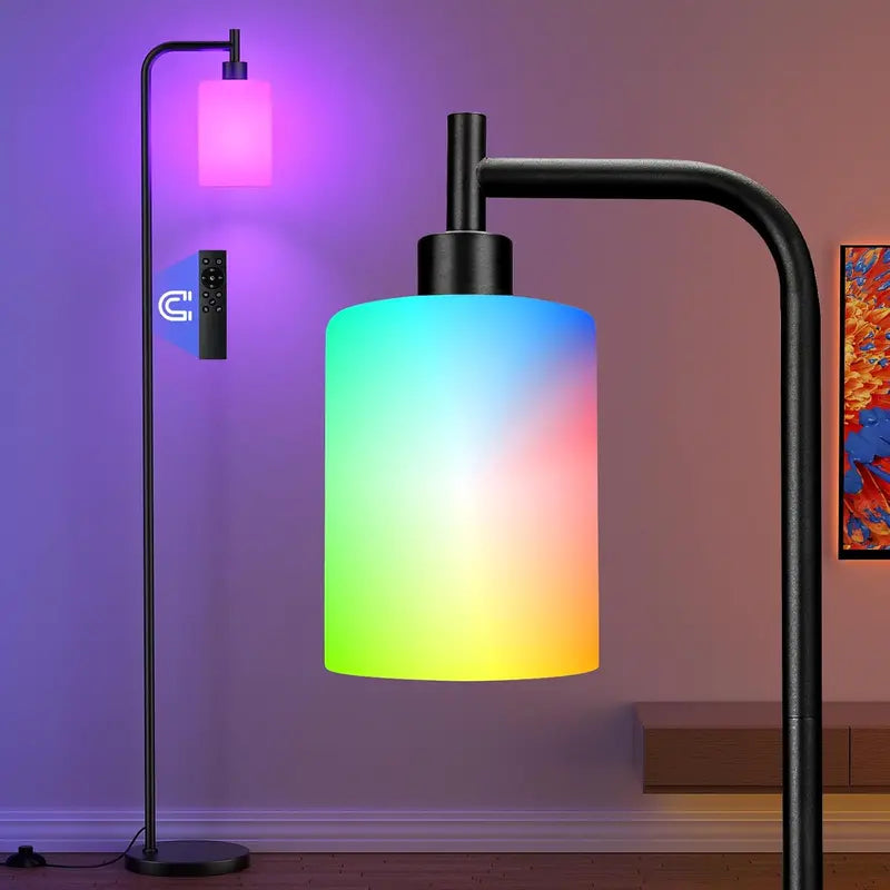 Minimalist Black Floor Lamp with Glass Shade & Integrated LED