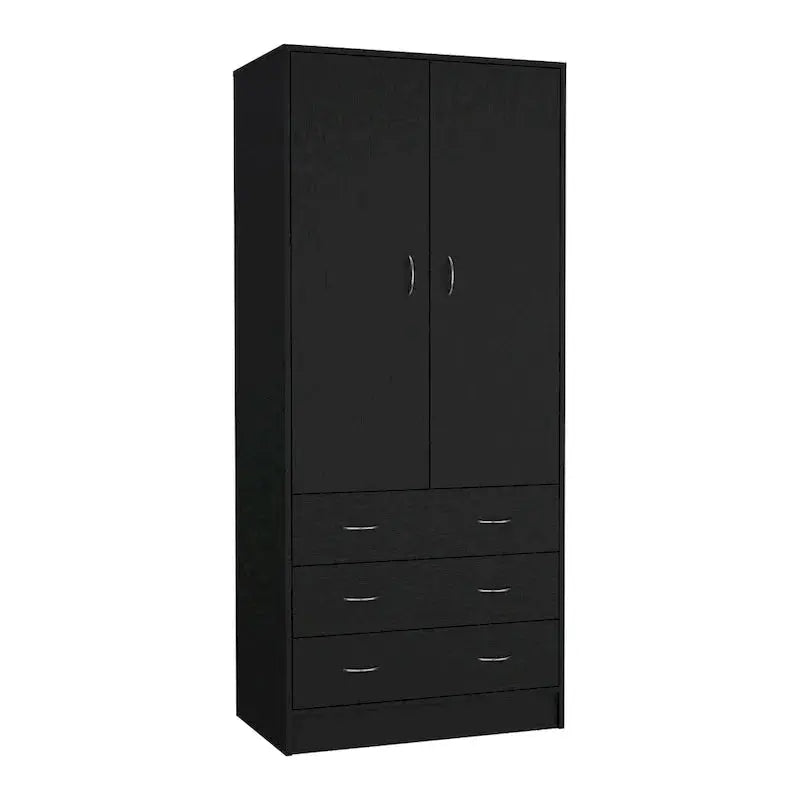 Contemporary Double-Door Bedroom Armoire with Drawers and Hanging Space