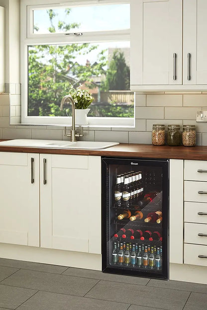 Swan 80L Undercounter Glass-Front Fridge  Compact Beverage, Wine & Beer Cooler