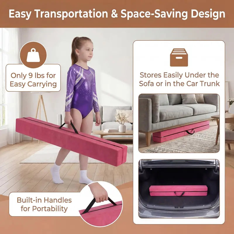 7-Foot Foldable Gymnastics Balance Beam with Non-Slip Foam Surface and Portable Design