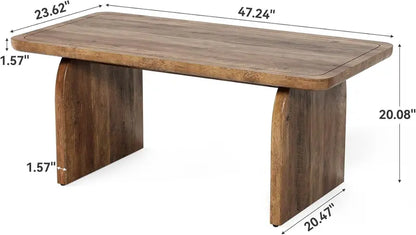 LITTLE TREE Farmhouse Round Coffee Table  47″ Wooden Center Table with Rounded Corners, Ideal for Living Rooms & Bedrooms
