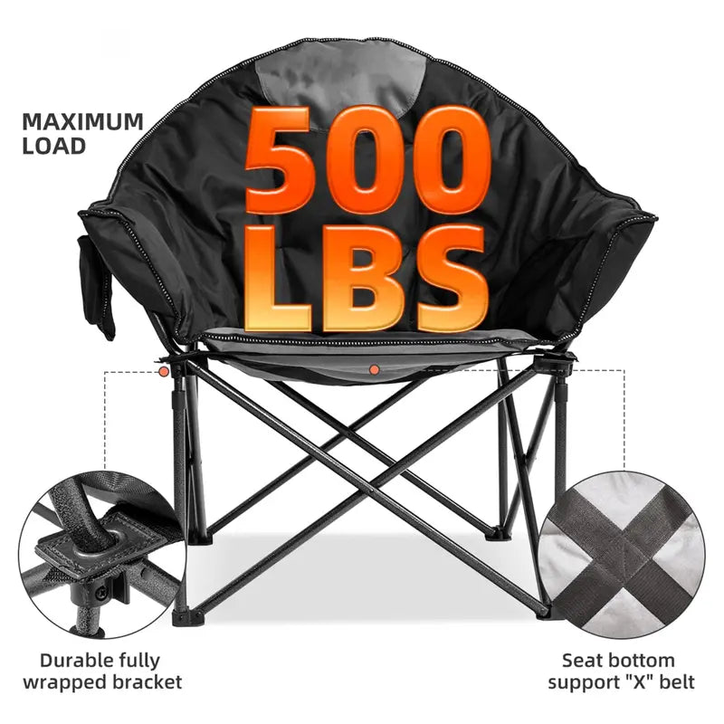 Moon Saucer Camping Chair  Oversized, 500 lb Support, Built-in Cup Holder & Storage