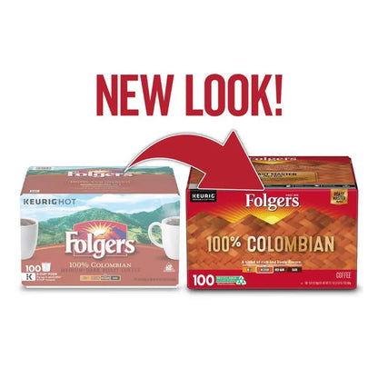 Folgers 100% Colombian Medium Dark Roast Coffee K-Cups, 100 Count  Rich Flavor, Keurig Compatible