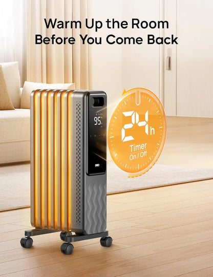 Oil-Filled Electric Radiator Heater with Digital Thermostat and Safety Auto-Shutoff