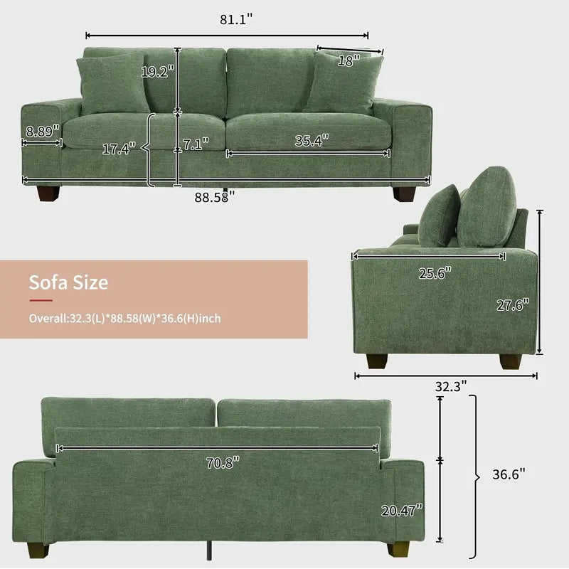 DOPEDIO Chenille Double Sofa Lounge Chair with Removable Solid Wood Frame