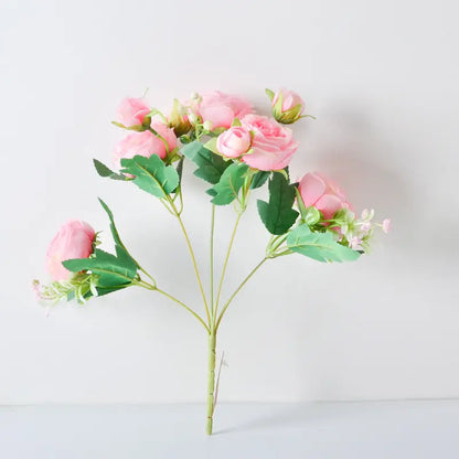 Korean-Style Handheld Peony Bouquet  Five-Spray Silk Floral Arrangement (31 cm)