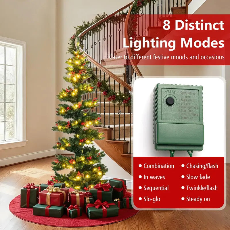 6-Foot or 7-Foot Spiral Pre-Lit Christmas Tree Featuring Pine Cones, Red Berries, and Realistic Tips