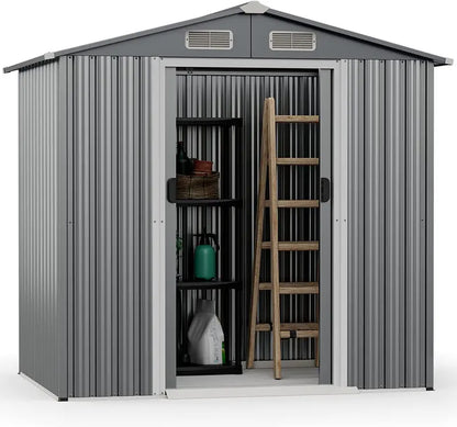 6′ x 4′ Galvanized Metal Outdoor Storage Shed  Rust-Resistant Tool House with Reinforced Frame