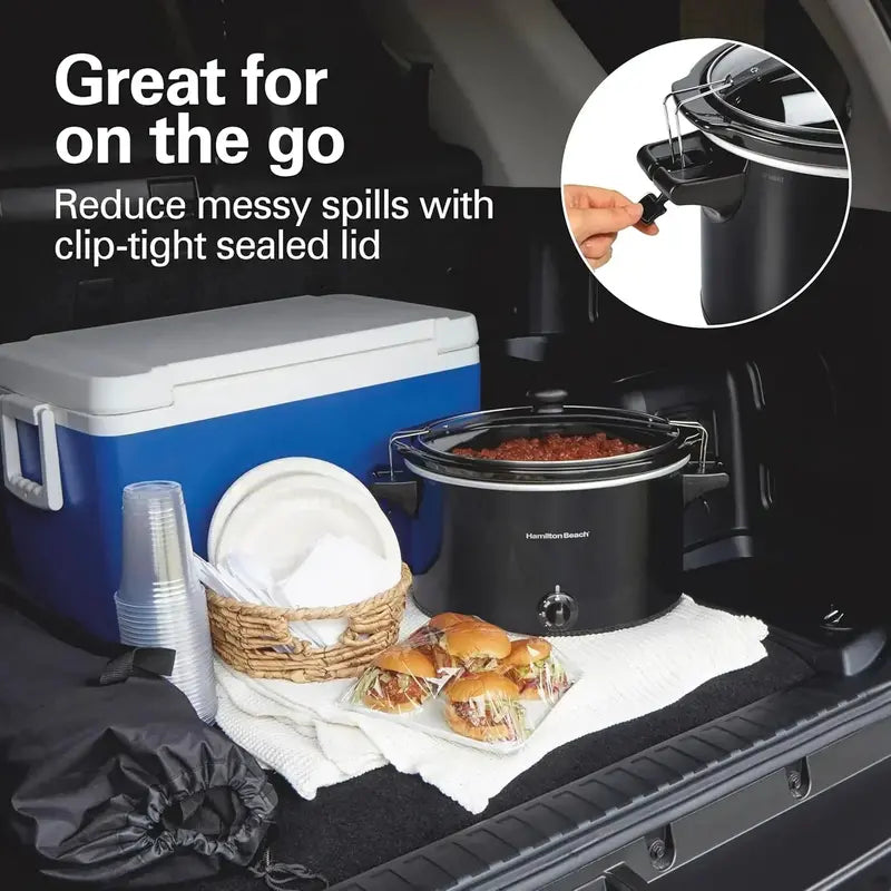 10-Quart Portable Slow Cooker  Heavy-Duty ‘Stay or Go’ Design with Secure Lid Lock