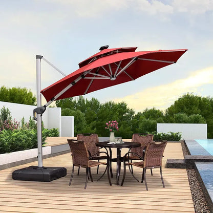 12-Foot Solar-Powered LED Cantilever Patio Umbrella  Wind-Resistant Round Outdoor Parasol with Built-in Lights