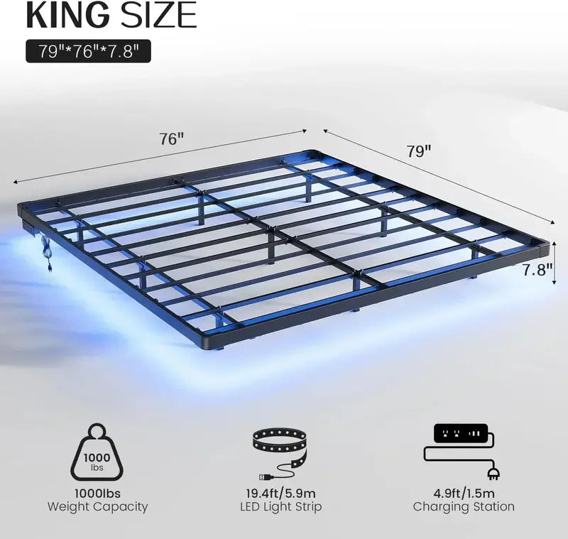 OLEVS Queen Floating Bed Frame  Modern Metal Platform with Integrated Smart LED Lighting