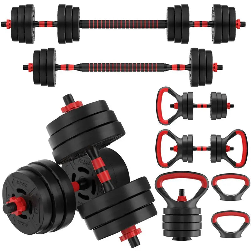 BalanceFrom 60LB Adjustable 4-in-1 Weight Set  Dumbbell, Barbell, Kettlebell & Push-Up Handles