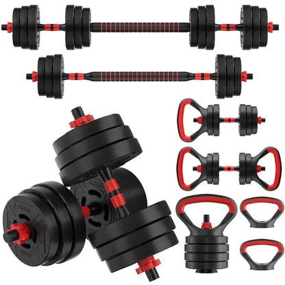 BalanceFrom 60LB Adjustable 4-in-1 Weight Set  Dumbbell, Barbell, Kettlebell & Push-Up Handles