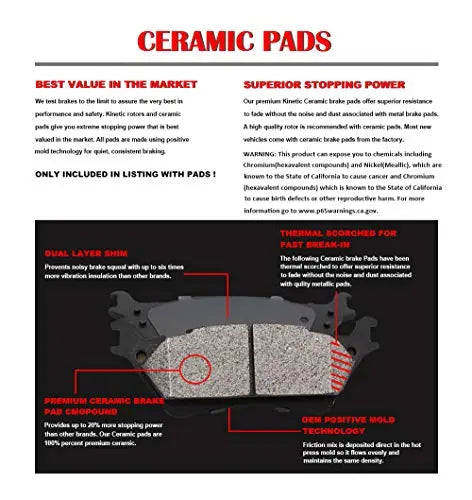 Front Brake Kit, Drilled and Slotted Brake Rotors Ceramic Brake Pads