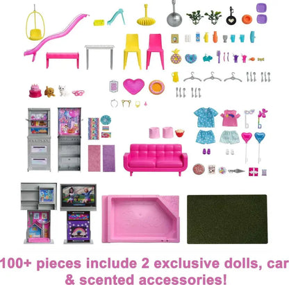 Barbie 60th Anniversary DreamHouse Playset  Includes 2 Dolls, Convertible Car, and Over 100 Role-Play Accessories