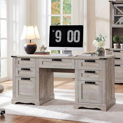 60-Inch Farmhouse Executive Desk  Solid Wood Computer Workstation for Home Offices