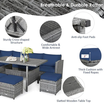 7-Piece Black Rattan Patio Furniture Set  All-Weather Outdoor Seating Collection