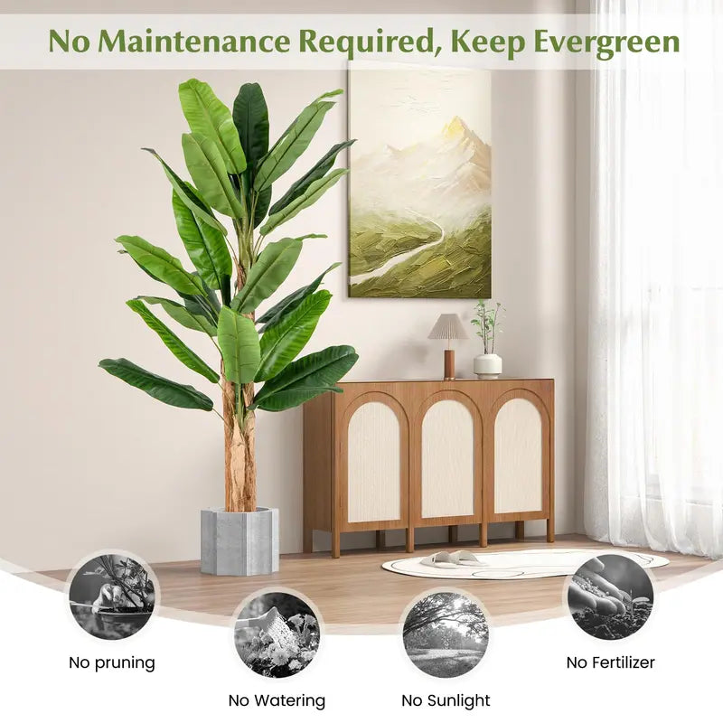 6.5-Foot Lifelike Artificial Banana Tree  Triple-Stem Design with 27 Textured Leaves