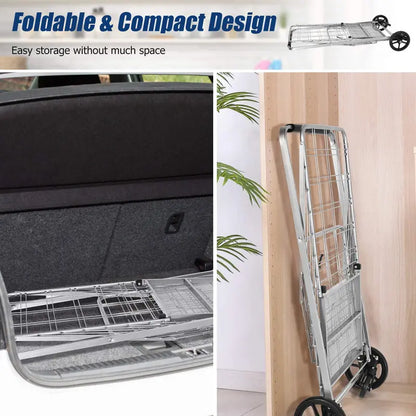 Heavy-Duty Folding Grocery Cart with Dual Baskets, 330-LB Capacity, and 360° Swivel Wheels