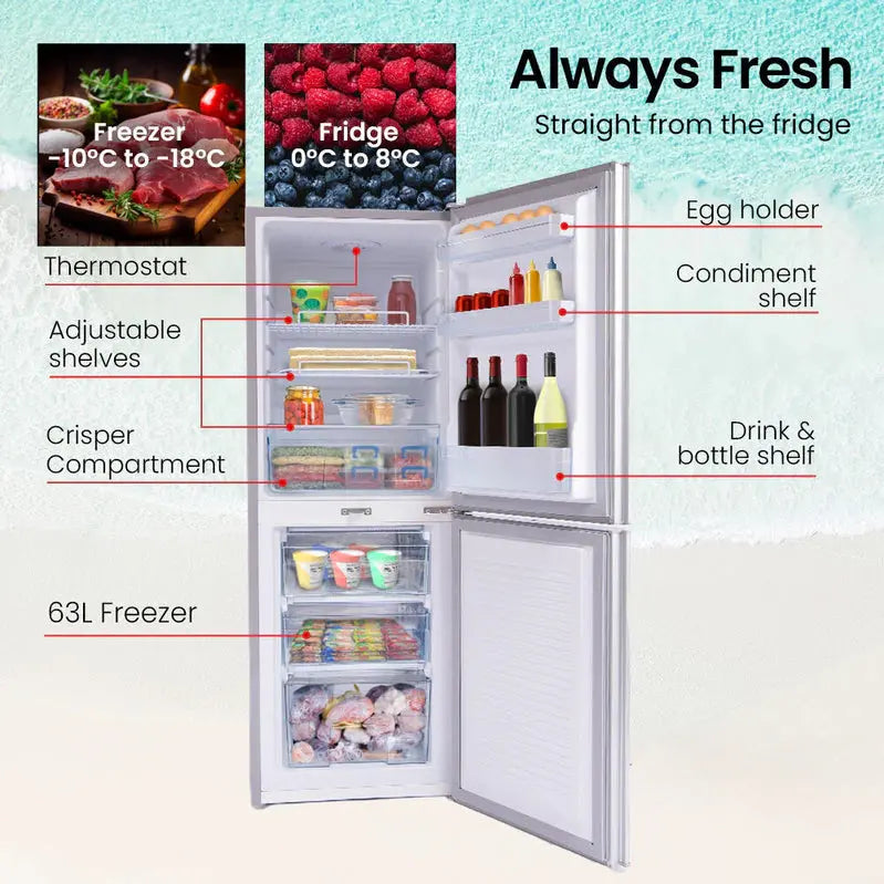 Gecko 160L Portable Fridge-Freezer  12V/24V/240V Dual-Power Upright Cooler for Caravans & Motorhomes (Silver)