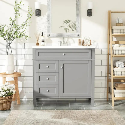 Modern 36-Inch Freestanding Bathroom Vanity  Single Undermount Sink, Soft-Close Drawers, Tip-Out Shelf, Solid Wood Frame