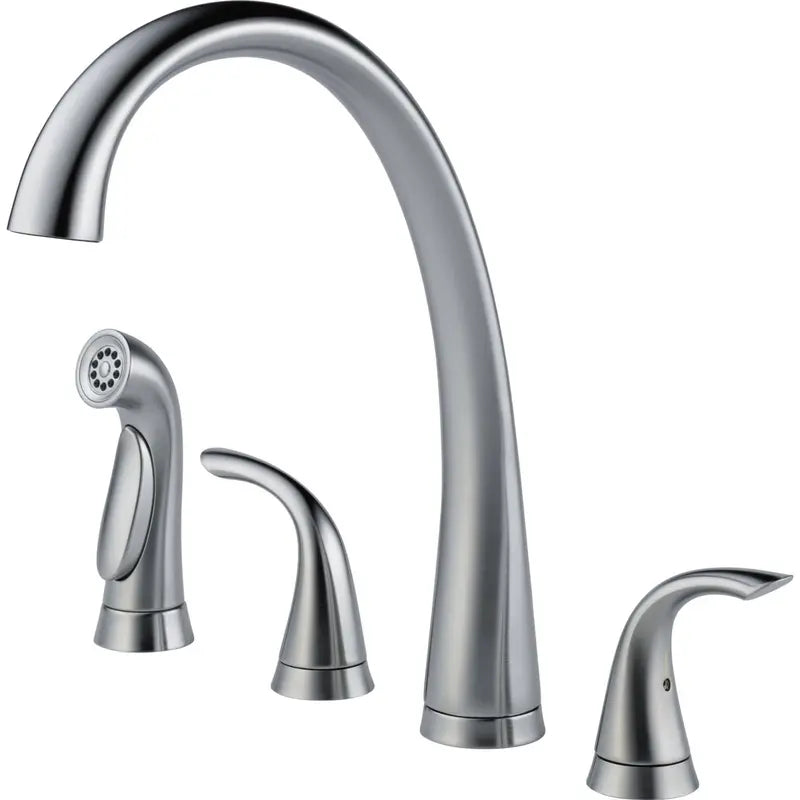 Delta 2480-AR-DST Pilar Two-Handle Widespread Kitchen Faucet  Arctic Finish with Pull-Down Spray