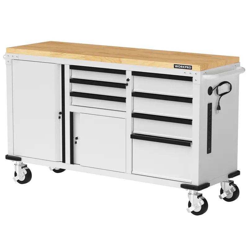 WORKPRO Heavy-Duty Rolling Tool Cabinet — 7-Drawer, 2-Door, 1000 lb Capacity with Locking System & Power Strip