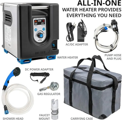Portable Propane Water Heater & Shower Pump  Compact Outdoor Hot Water System with LCD Display, Safety Cutoff & Carry Case