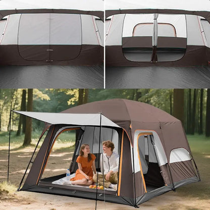KFeng 12-Person 2-Room Camping Tent  Brown Heavy-Duty Outdoor Shelter with Mesh Ventilation