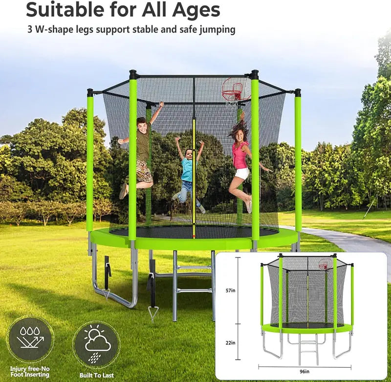 16-Foot Upgraded Trampoline with Enclosure Net and Adjustable Basketball Hoop