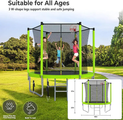 16-Foot Upgraded Trampoline with Enclosure Net and Adjustable Basketball Hoop