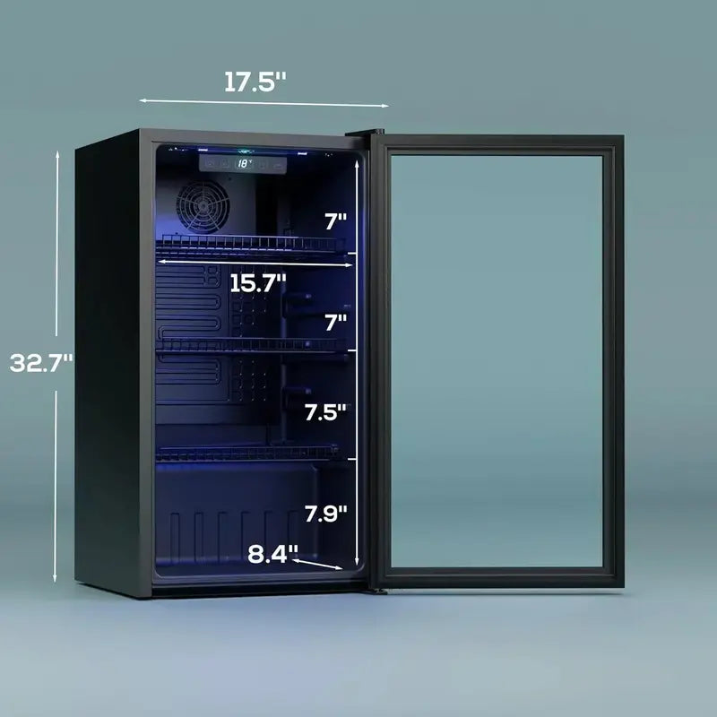 120-Can Freestanding Beverage Refrigerator  Sleek Glass-Door Mini Fridge for Home or Office