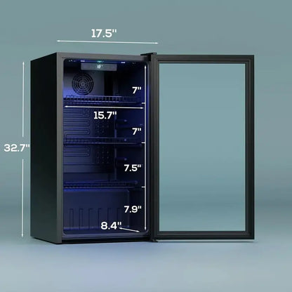 120-Can Freestanding Beverage Refrigerator  Sleek Glass-Door Mini Fridge for Home or Office