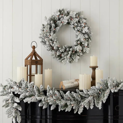 Seasonal LLC 6ft Bluffton Flocked Prelit LED Garland with RGBW Lights & Remote Control
