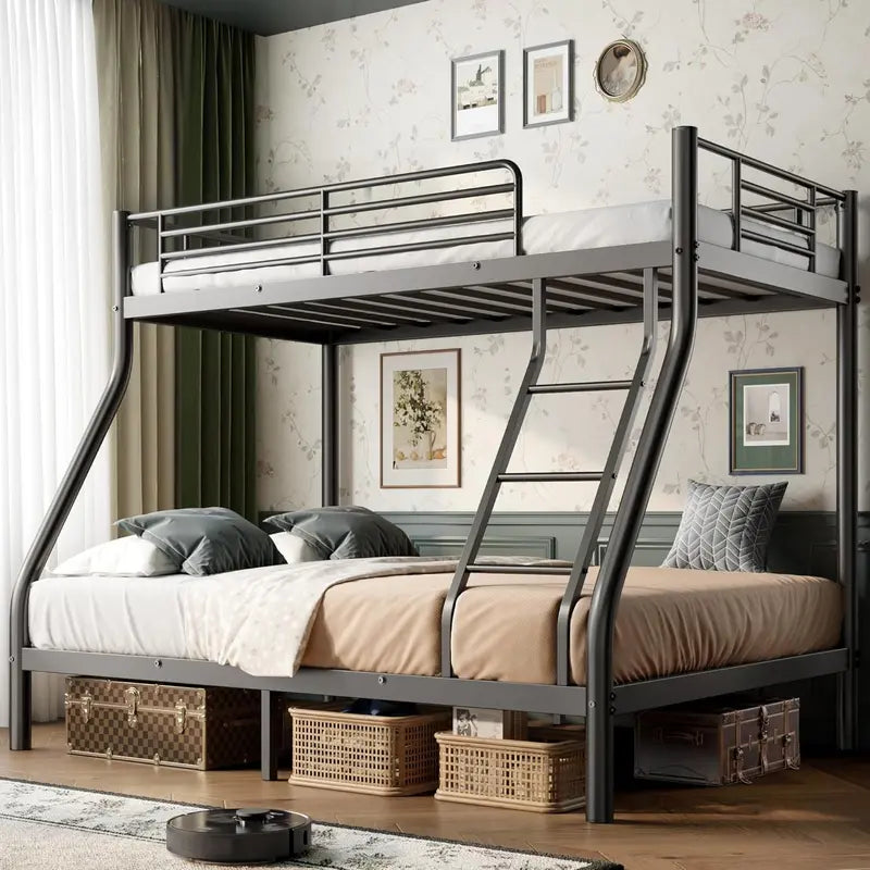 Cyranture Heavy-Duty Twin-over-Full Metal Bunk Bed  Reinforced Guardrails & Sturdy Frame