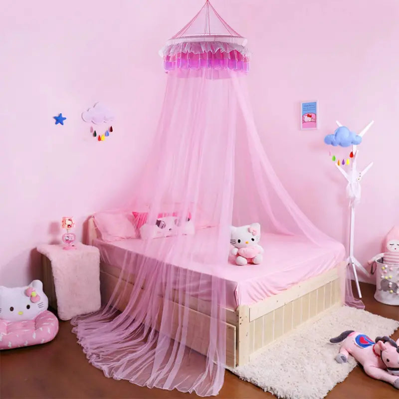 Princess-Style Dome Canopy Net with Ruffled Lace Trim
