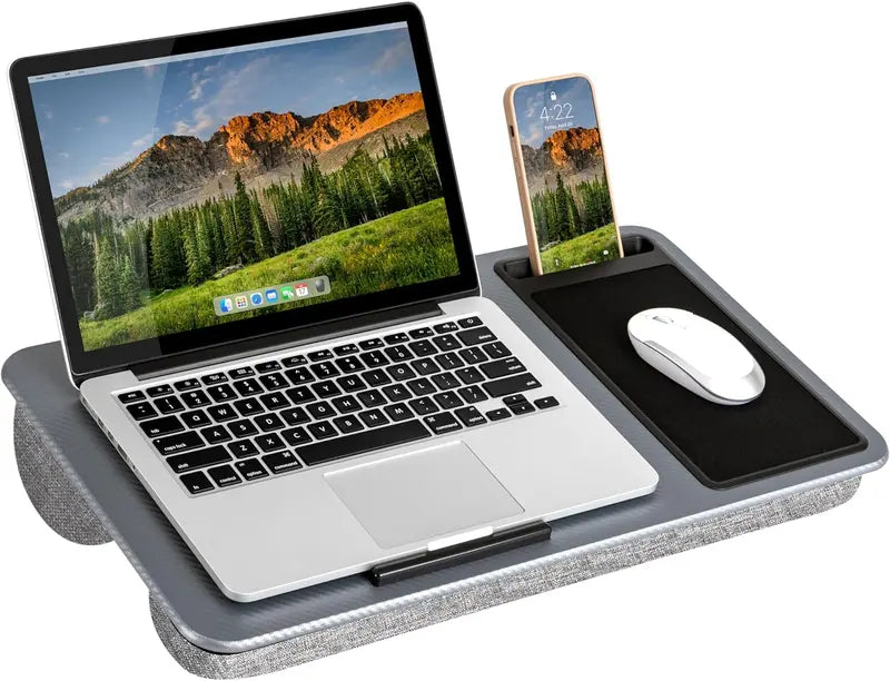 Ergonomic Lap Desk for Remote Work Featuring Integrated Mouse Pad, Cushion & Device Slot