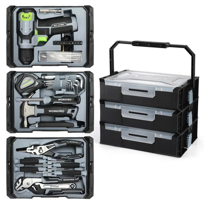 WORKPRO 43-Piece 8V Cordless Drill Driver Kit with Stackable Pink Tool Storage Box