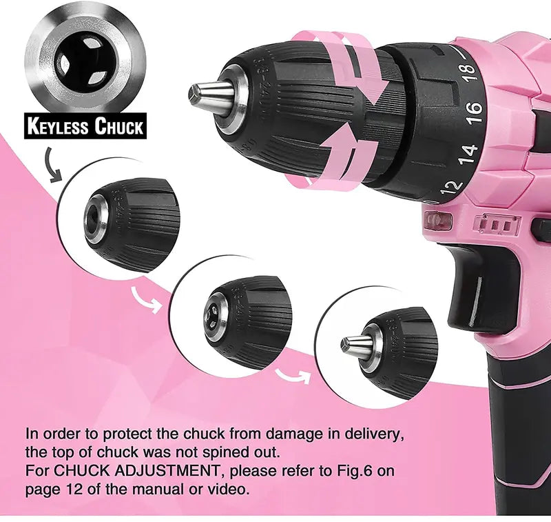 WORKPRO 12V Cordless Drill Kit for Women  Pink Ribbon Design