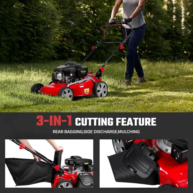 18-Inch 3-in-1 Self-Propelled Gas Lawn Mower  131cc Engine, 50L Grass Catcher, Heavy-Duty Yard Maintenance