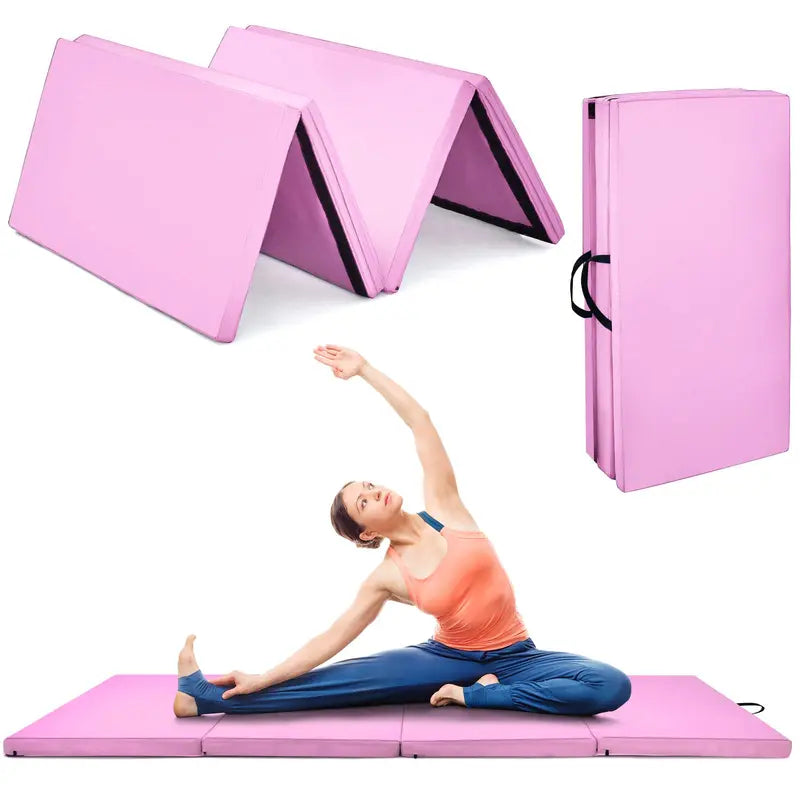 8′ x 4′ Four-Fold Gymnastics Mat  2-Inch Thick Tumbling Pad with Carry Handles