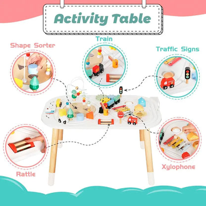 Wooden Toddler Activity Cube & Table by Cubes for Kids  Montessori Toy with Bead Maze, Mini Car, Gears & Blocks for 1 Year Olds