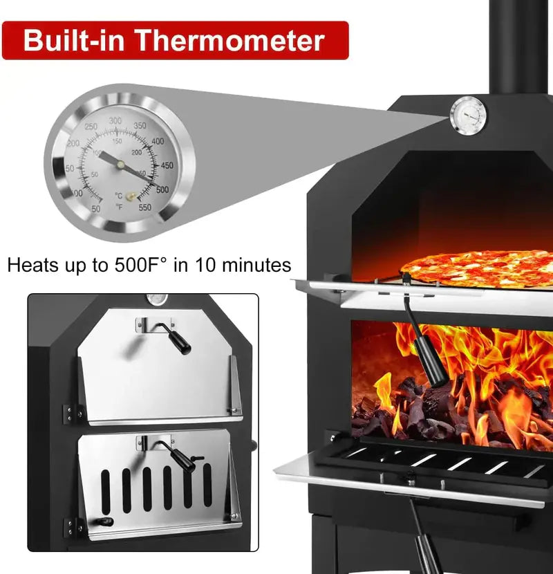 EDOSTORY Wood-Fired Outdoor Pizza Oven  Includes Stone Peel, Grill Rack, and Patio-Ready Design