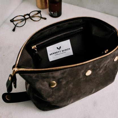 Suede Wash Bag / Dopp Kit - Storm Grey