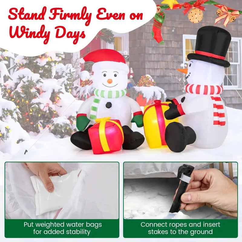 5-Foot Dual-Snowman Inflatable — LED-Illuminated Outdoor Christmas Display Holding Gift Boxes