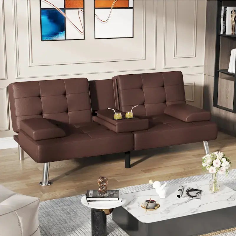 Homall Futon Sofa Bed  Convertible Lounge Couch with Cup Holders, Removable Pillows, and Dual-Function Design