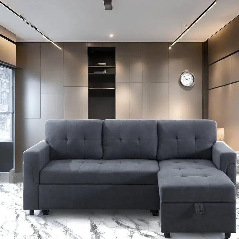 Reversible L-Shaped Sectional Sofa with Hidden Chaise Storage and Pull-Out Sleeper Function