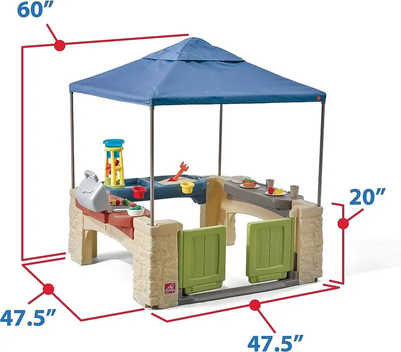 All-in-One Canopy Play Patio  Outdoor & Indoor Pretend Play Kitchen Set with Shade Cover