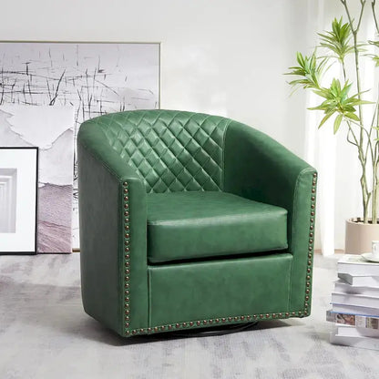 KINWELL Tufted PU Leather Swivel Barrel Chair  29-Inch Wide Comfort Seating